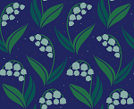 Blue-toned pattern featuring may bells AKA lily of the valley.