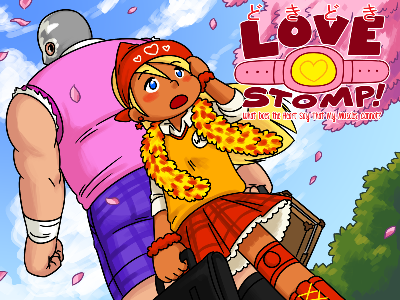 Title screen of Love Stomp, featuring Hulku-chan and Bully Demise in their school uniforms.