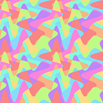 A wavy abstract pattern in rainbow candy colors.