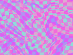 A wavy checker pattern laid on top of a colorful marble pattern, creating a cool-toned psychedelic background.