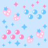 Pastel strawberry tile with sparkles on a blue bg