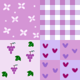 Purple patchwork tile featuring grapes